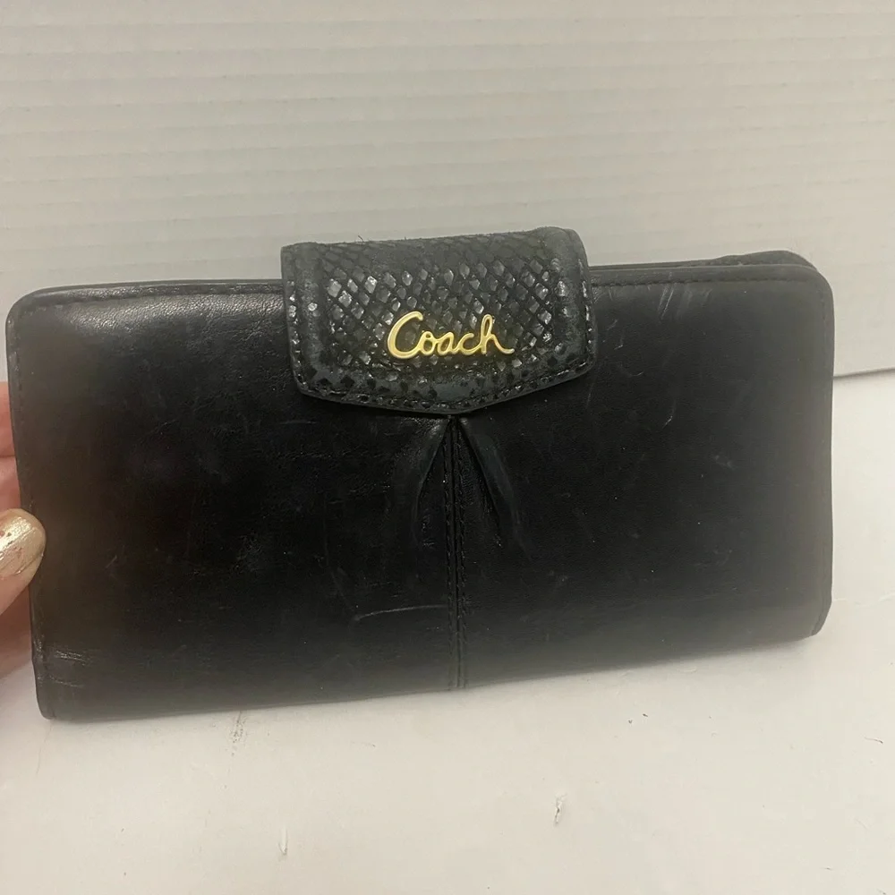 Coach Black Leather Wallet with Gold Accents